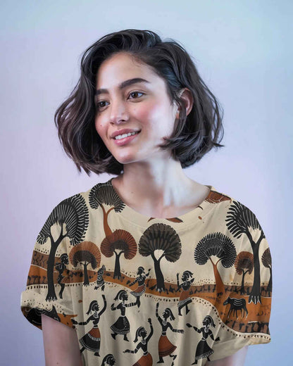 Unisex Warli Dance Oversized Tee